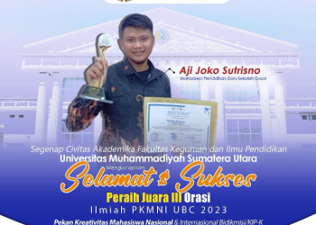 Aji Joko Sutrisno Mahasiswa Program Studi Pendidikan Guru Sekolah Dasar Meraih Juara III Dalam Lomba Orasi Ilmiah PKMNI UBC 2023