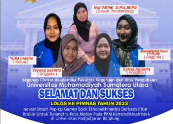 Mahasiswa FKIP UMSU Sukses Lolos ke Pimnas Tahun 2023 Inovasi Smart Pop-up Games Book Ethomathmatics Berbasis Fitur Braille Untuk Tunanetra Kota Medan Pada PKM Kemendikbudristek di Universitas Padjadjaran Bandung