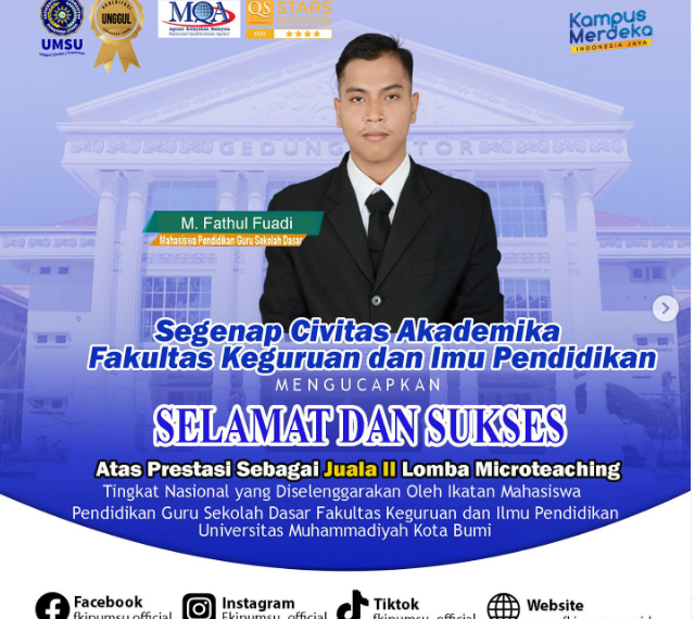 M. Fathul Fuadi Mahasiswa Program Studi Pendidikan Guru Sekolah Dasar Meraih Juara II Lomba Microteaching Tingkat Nasional